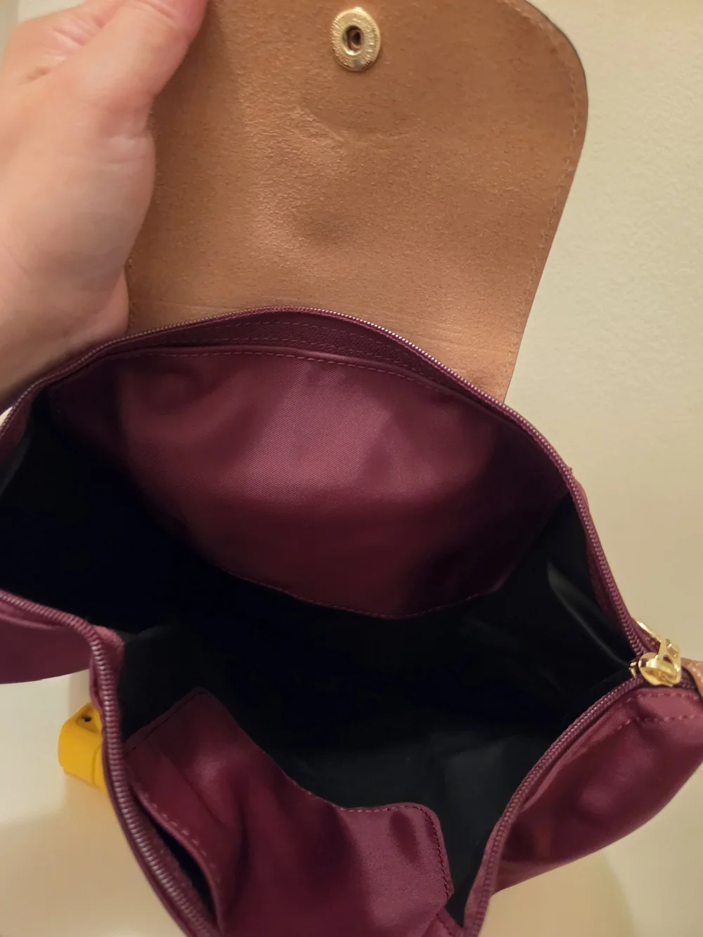 Longchamp Burgundy Nylon Backpack with Brown Leather Flap